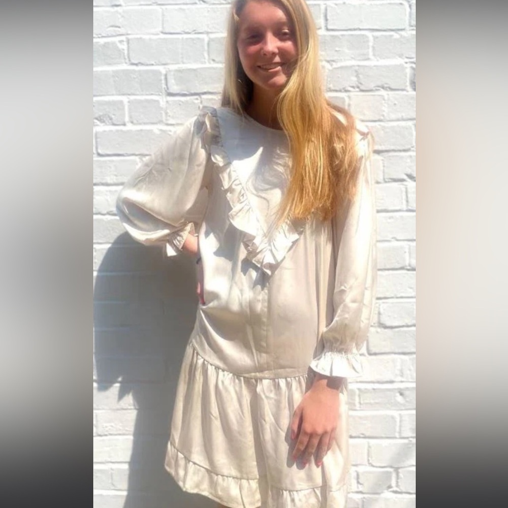 PINCH cream dress ruffle details, sweet and comfy with a western flair